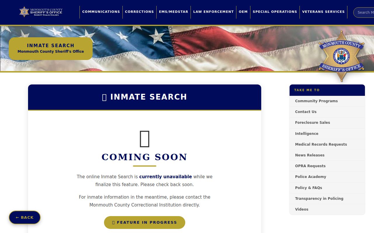 Ocean Township residents directory Monmouth County inmate search status