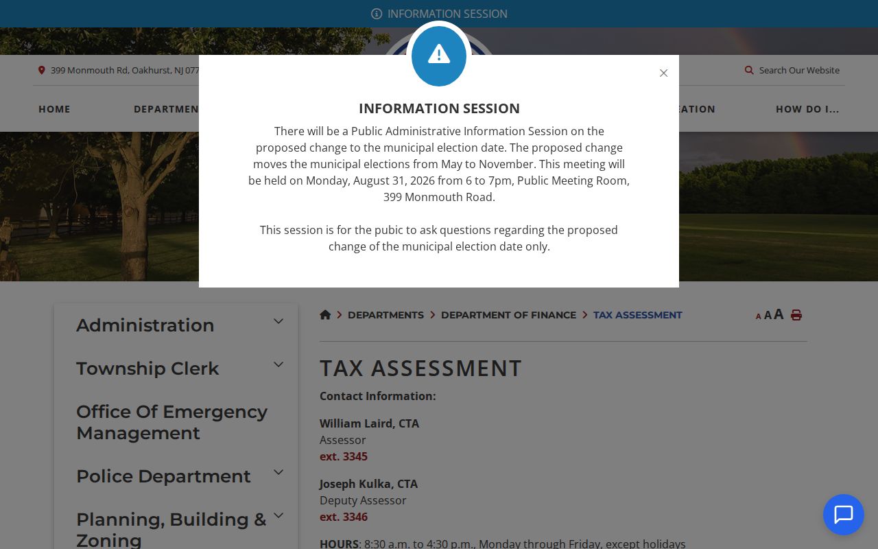 Ocean Township residents directory assessor property search page