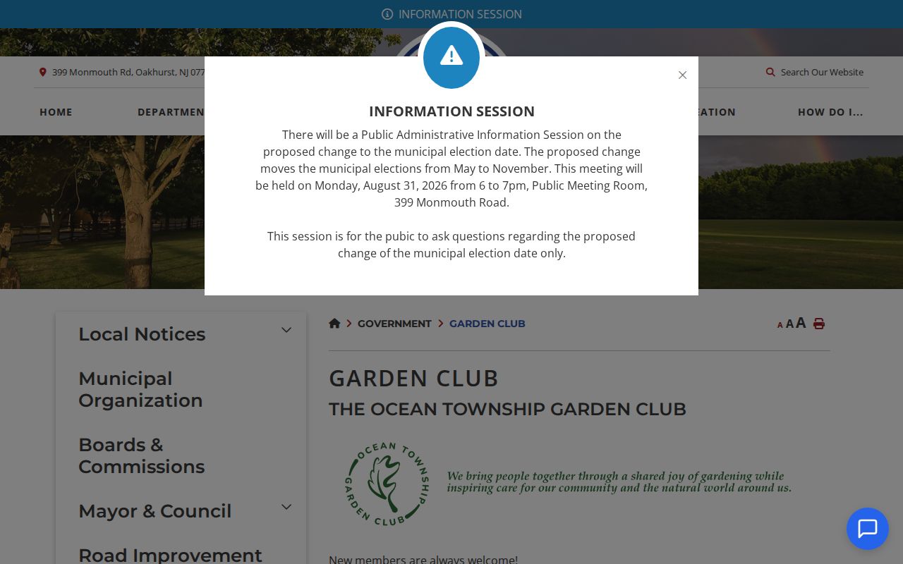 Ocean Township neighbors community group page for the Garden Club