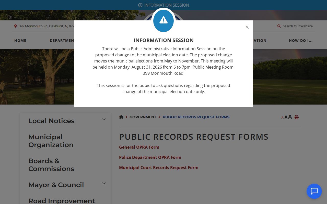 Ocean Township residents directory public records request hub